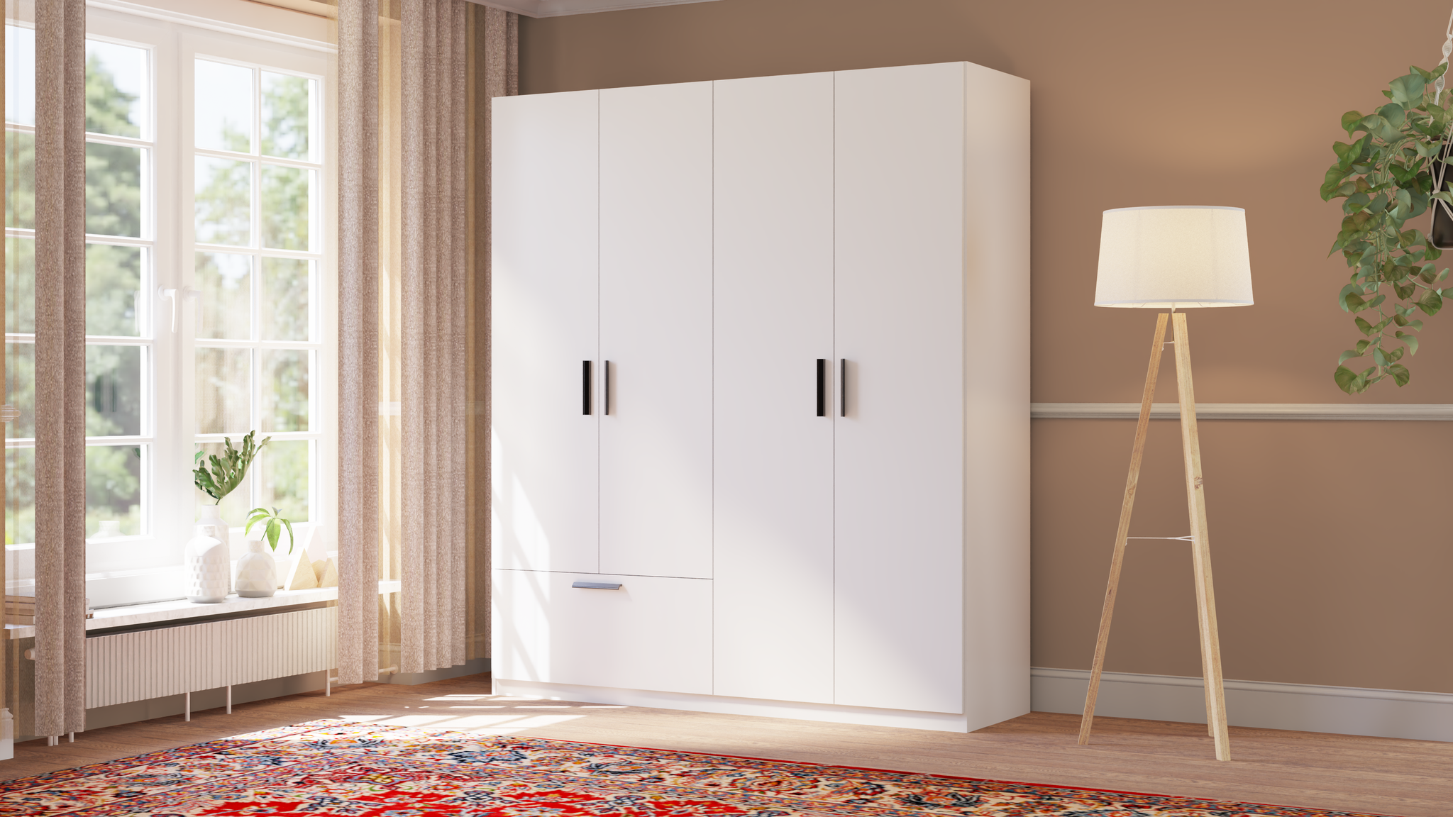 Lita 4 Door Hinged Wardrobe with Drawer (Call shop for Price)